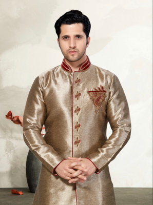 Copper Semi Indo Gichha Silk Kurta Pajama 3