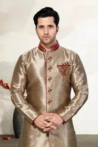 Copper Semi Indo Gichha Silk Kurta Pajama