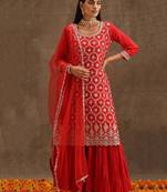 Red Festival Wear Georgette Sharara Suit For Women