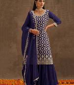 Navy Blue Festival Wear Georgette Sharara Suit For Women