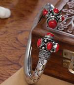 Sasha oxidised german silver vintage style bangle kada with red stone studded