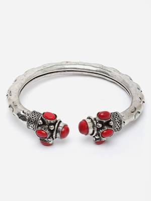 Sasha oxidised german silver vintage style bangle kada with red stone studded 3