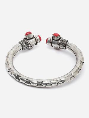 Sasha oxidised german silver vintage style bangle kada with red stone studded 4