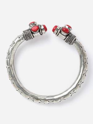 Sasha oxidised german silver vintage style bangle kada with red stone studded 5