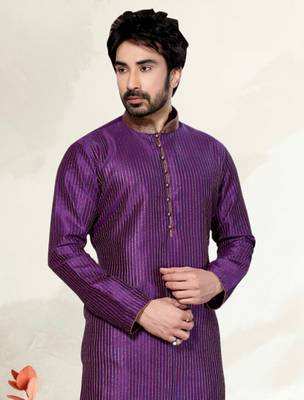 Indian Poshakh Purple Mix Wine Art Dupion Kurta Pajama 2