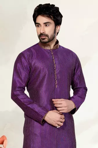 Indian Poshakh Purple Mix Wine Art Dupion Kurta Pajama