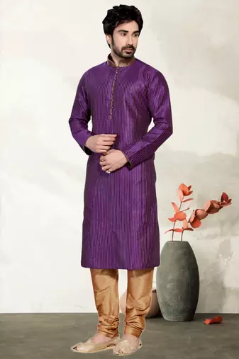Indian Poshakh Purple Mix Wine Art Dupion Kurta Pajama