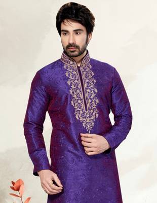 Indian Poshakh Double Tone Purple Art Dupion Kurta Pajama 2