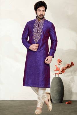 Indian Poshakh Double Tone Purple Art Dupion Kurta Pajama 3