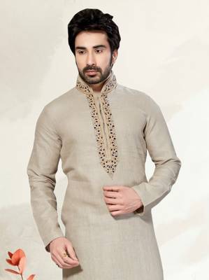 Indian Poshakh Light Grey Pure Linen Kurta Pajama 2