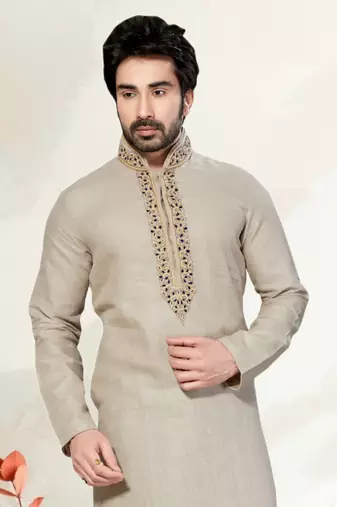 Indian Poshakh Light Grey Pure Linen Kurta Pajama