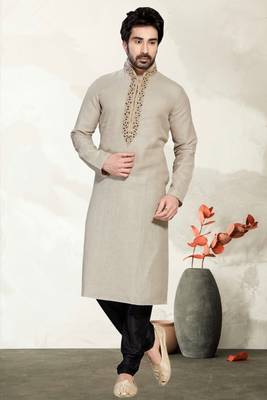 Indian Poshakh Light Grey Pure Linen Kurta Pajama 3