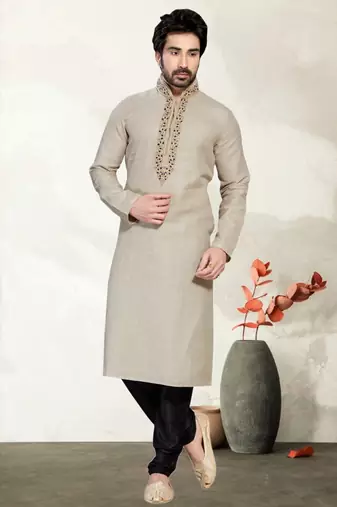 Indian Poshakh Light Grey Pure Linen Kurta Pajama