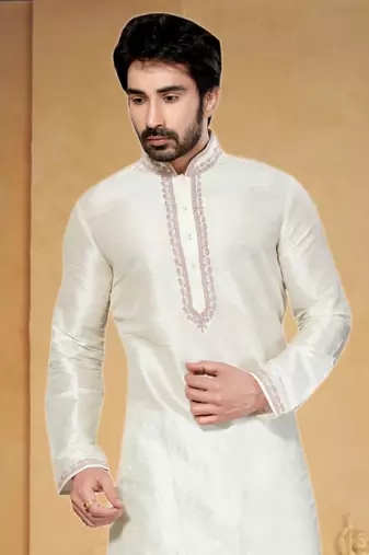 Milky White Art Dupion Kurta Pajama