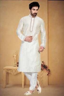 Milky White Art Dupion Kurta Pajama 3
