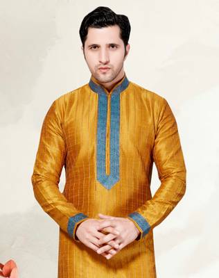 Indian Poshakh Mustard Gichha Silk Kurta Pajama 2