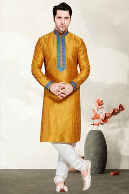 Indian Poshakh Mustard Gichha Silk Kurta Pajama 3