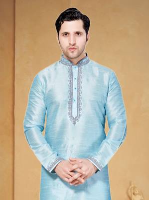 Light Blue Art Dupion Kurta Pajama 2