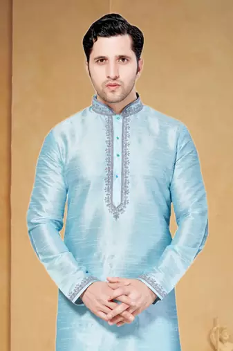 Light Blue Art Dupion Kurta Pajama
