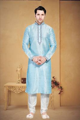 Light Blue Art Dupion Kurta Pajama 3