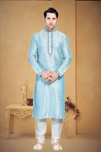 Light Blue Art Dupion Kurta Pajama