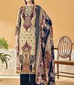 Multicolor Diamond Work Cotton Silk Unstitched Dress