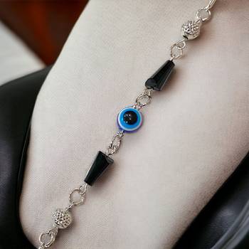 White Alloy Silver Plated Metallic Evil Eye Bracelet 1