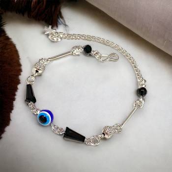 White Alloy Silver Plated Metallic Evil Eye Bracelet 2