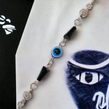 White Alloy Silver Plated Metallic Evil Eye Bracelet 3