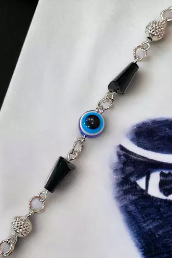 White Alloy Silver Plated Metallic Evil Eye Bracelet