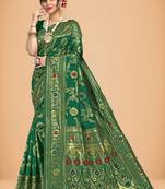 Green banarasi work silk blend womens saree with blouse