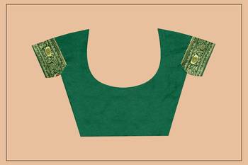Green banarasi work silk blend womens saree with blouse 5