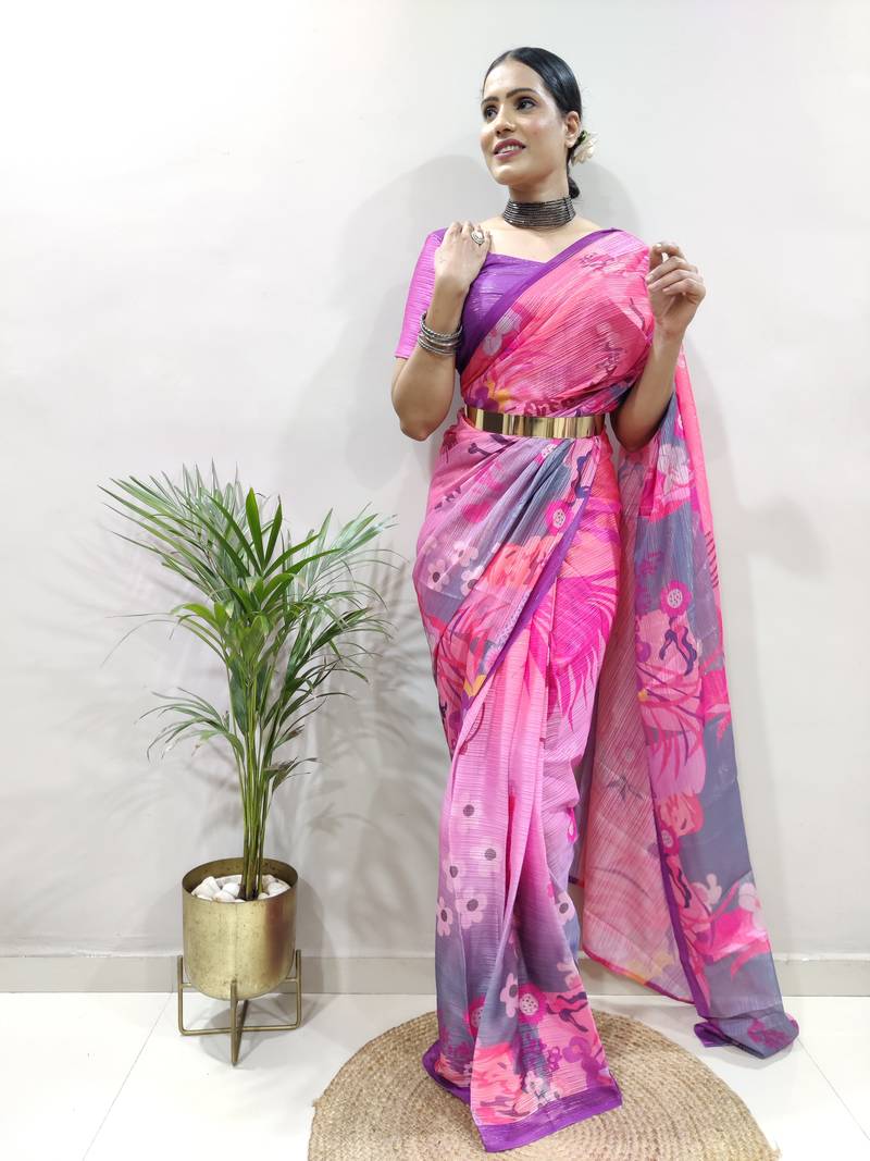 Multi Colour Georgette Fabric With Digital Print Saree with Blouse
