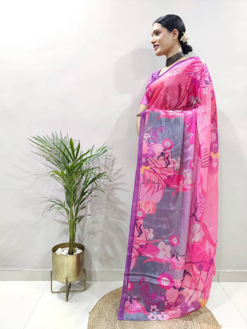 Multi Colour Georgette Fabric With Digital Print Saree with Blouse