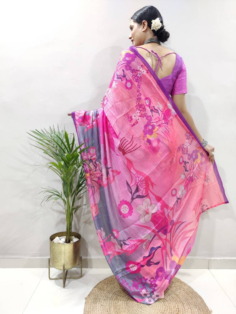 Multi Colour Georgette Fabric With Digital Print Saree with Blouse