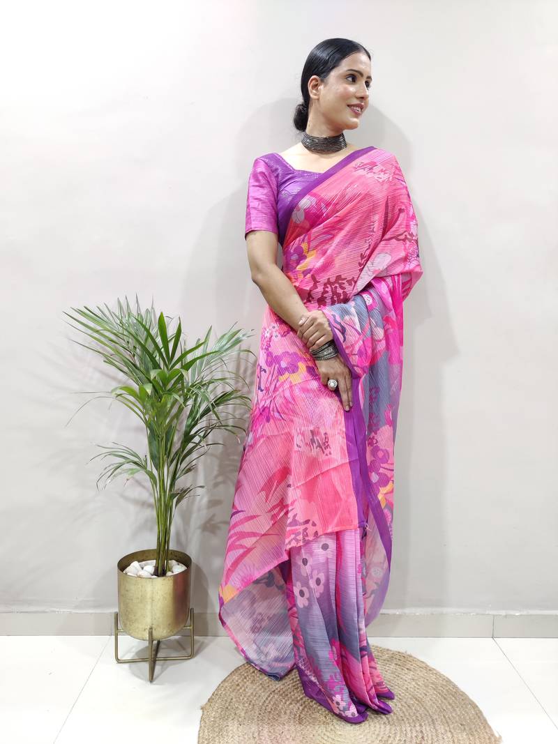 Multi Colour Georgette Fabric With Digital Print Saree with Blouse