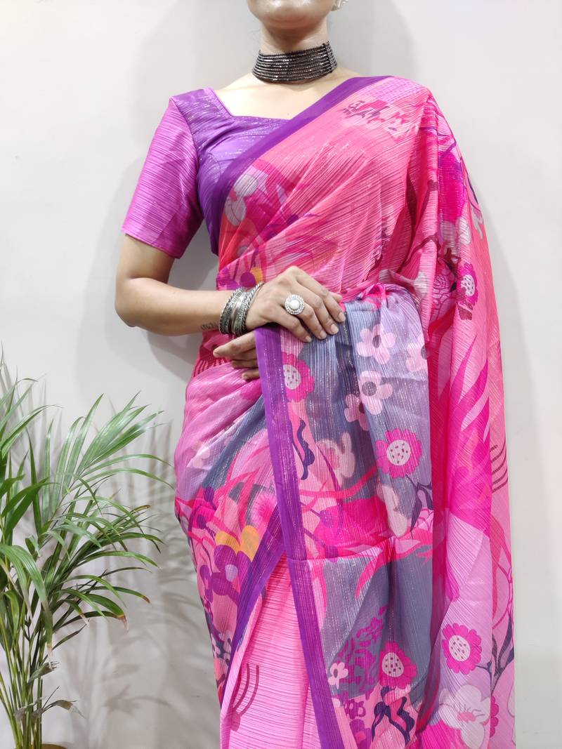 Multi Colour Georgette Fabric With Digital Print Saree with Blouse