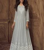 Light Grey Lucknowi Pure Georgette Anarkali Gown