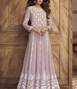 Onion Pink Lucknowi Pure Georgette Anarkali Gown