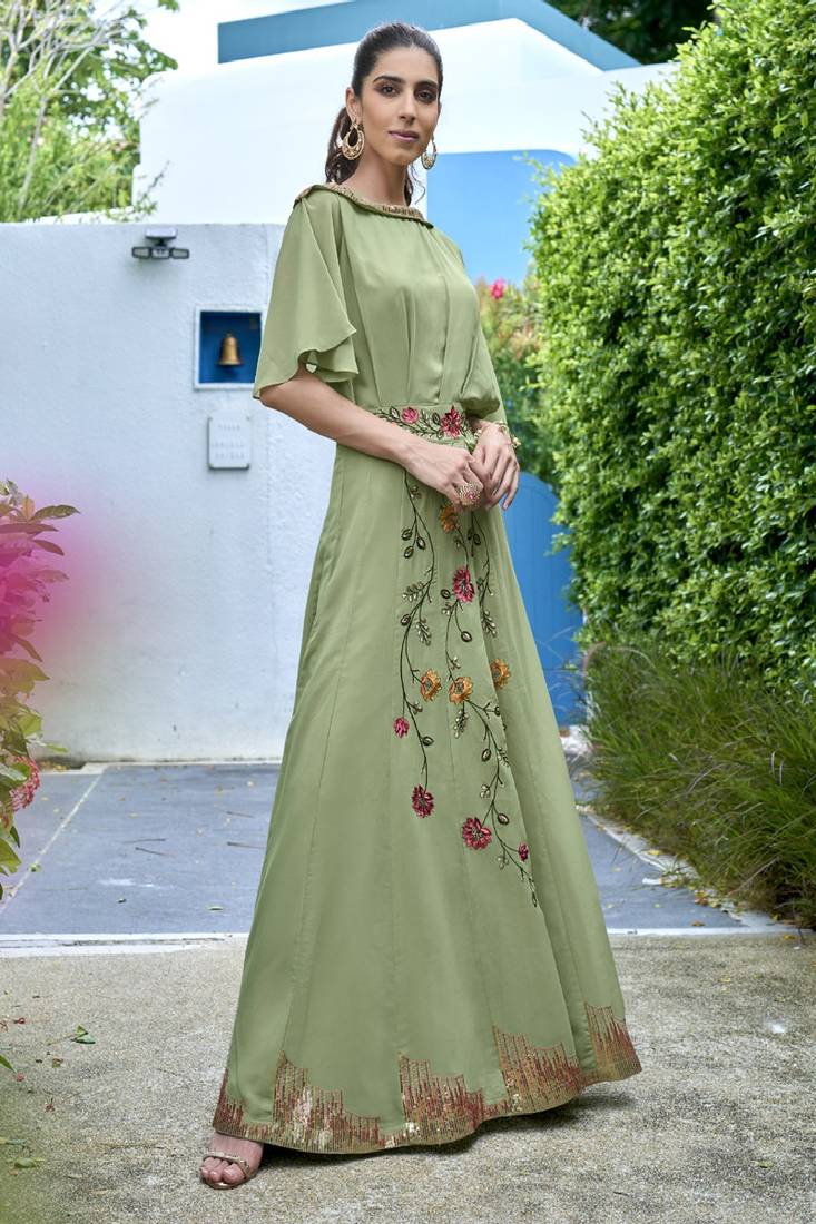 sea green color dress pakistani Latest Sea Green Pakistani Dress in Chiffon #PF463
