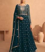 Teal Sequence Embroidery Festive Anarkali Suit