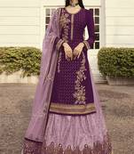 Purple Pink Satin Georgette Lehenga Style Semi-Stitched Suit