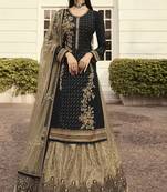 Black Beige Satin Georgette Style Semi-Stitched Suit