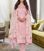 Pink Floral Embroidery Viscose Pakistani Salwar Kameez