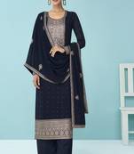 Navy Blue Georgette Embroidery Palazzo Salwar Suit