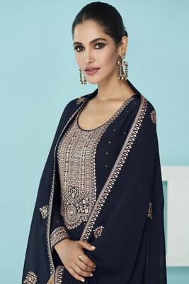 Navy Blue Georgette Embroidery Palazzo Salwar Suit 2