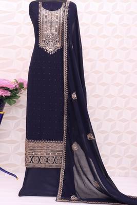 Navy Blue Georgette Embroidery Palazzo Salwar Suit 3
