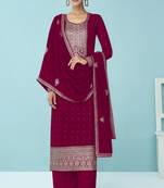 Maroon Georgette Embroidery Palazzo Salwar Suit