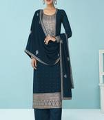 Teal Blue Georgette Embroidery Palazzo Salwar Suit