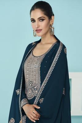 Teal Blue Georgette Embroidery Palazzo Salwar Suit 2